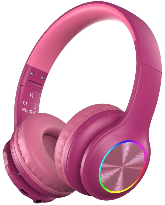 Main image of Kids Bluetooth 6.0 Headphones with LED Light, 85Hours Playtimes, Type-C Fast Charging, 85/94dB Volume Limited, Comfort Wireless Headphones with Built-in Mic, Wired & TF Card Mode, Hot Red