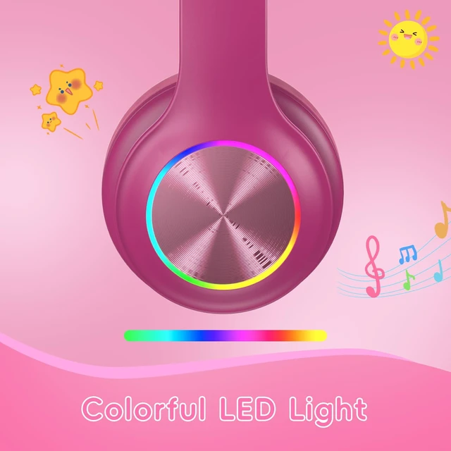 Alt view image 7 of 7 - Kids Bluetooth 6.0 Headphones with LED Light, 85Hours Playtimes, Type-C Fast Charging, 85/94dB Volume Limited, Comfort Wireless Headphones with Built-in Mic, Wired & TF Card Mode, Hot Red