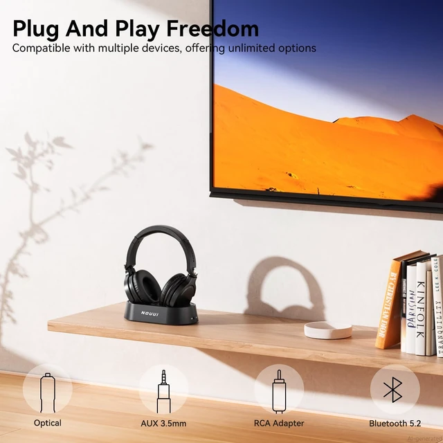 Alt view image 3 of 7 - Wireless Headphones for TV Watching, TV Headphones Wireless for Seniors with Transmitter Charging Base, Over Ear Bluetooth Headset No Audio Delay, HiFi Stereo, 65H Playtime, Gifts for Parents/Elderly