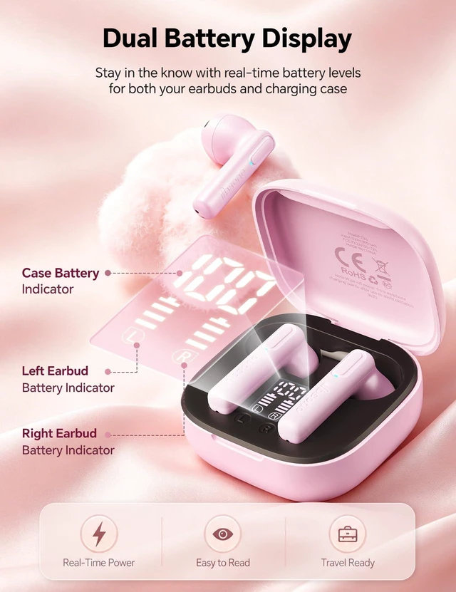 Alt view image 2 of 7 - True Wireless Earbuds Bluetooth Headphones All-Day Comfort, Waterproof,25H Playtime,TWS Ear Buds with Mic, Earphones for iOS/Android, Work, Commute, Study