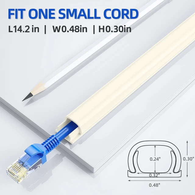 Alt view image 2 of 7 - Beige Cord Hider, Cord Covers for 1 Wire on Wall, Mini Size Wire Covers for Cords on Wall, Paintable Cable Cover Raceway to Hide Speaker Wire, Ethernet Cable, W 0.48in H 0.30in