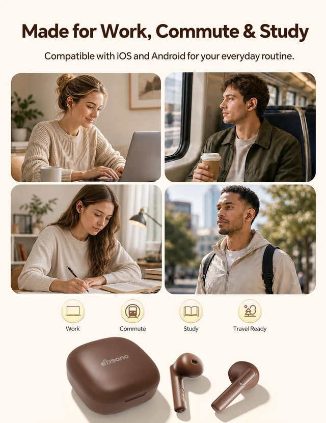 Alt view image 6 of 7 - True Wireless Earbuds Bluetooth Headphones All-Day Comfort, Waterproof,25H Playtime,TWS Ear Buds with Mic, Earphones for iOS/Android, Work, Commute, Study