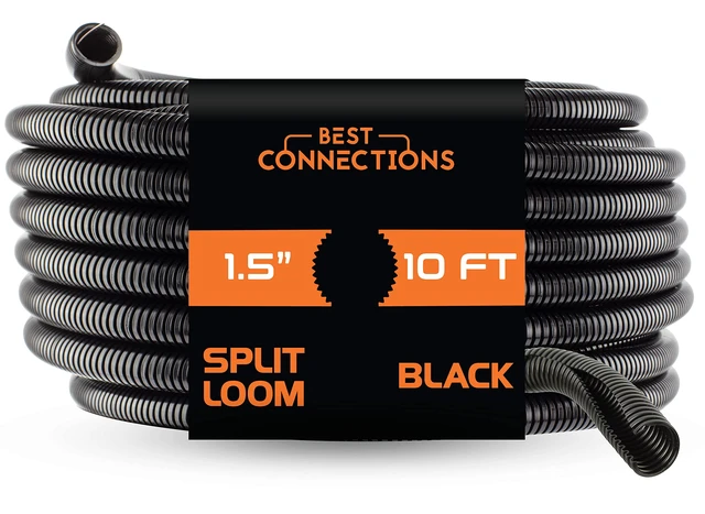 Main image of Split Wire Loom Flex-Guard Convoluted Tubing Protective Split Cable Sleeves for Auto Home Industrial Electrical Wires Chemical Resistant Conduit Black (1.5" - 10 ft)