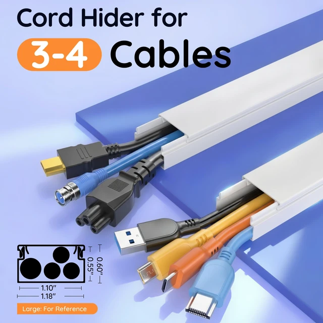 Alt view image 2 of 7 - 236in Cord Hider, Professional Cable Cover Kit for Wall, TV Wire Hider for Wall Mounted TV, Raceway Cover on Management Wires, Cable Concealer, 1.18'' H x 0.60'' W, White