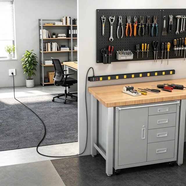 Alt view image 7 of 7 - 10 Outlet Long Power Strip Wide Spaced Metal Power Strip with 6FT Cord Heavy Duty Industrial Power Strip for Work Bench Garage Shop, Overload 2100J Protection Switch, ETL Listed (15A/1875W), Black