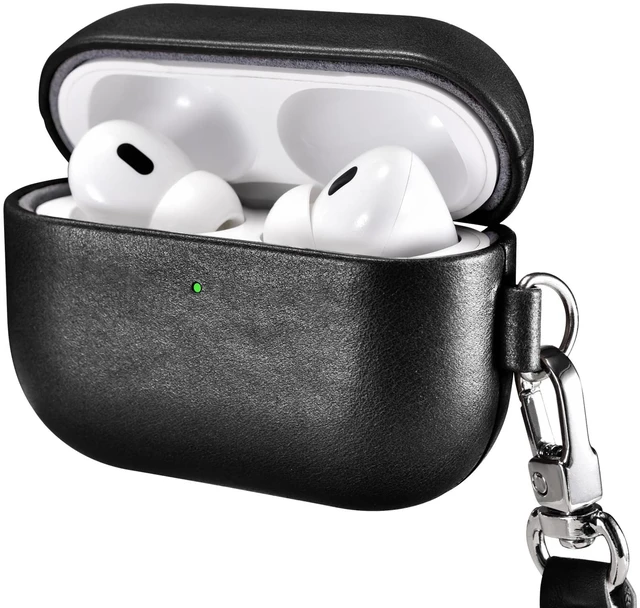 Main image of AirPods Pro 3 Case with Strap, Geniune Leather Vintage Cover (Black)