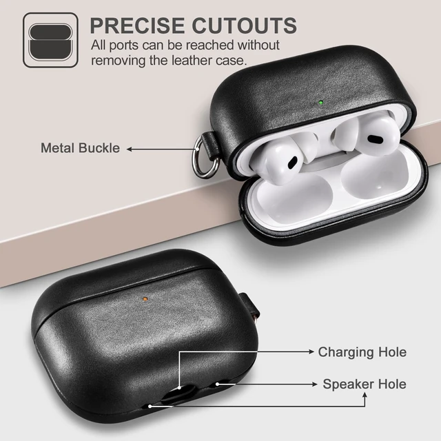 Alt view image 4 of 6 - AirPods Pro 3 Case with Strap, Geniune Leather Vintage Cover (Black)