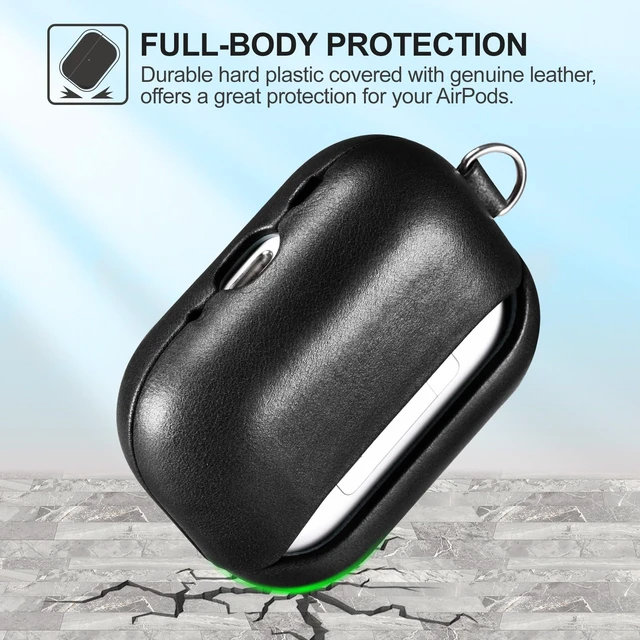 Alt view image 6 of 6 - AirPods Pro 3 Case with Strap, Geniune Leather Vintage Cover (Black)