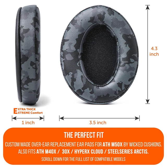 Alt view image 4 of 6 - PadZ Universal - Earpads for ATH M50X / SteelSeries Arctis/HyperX Made by Wicked Cushions Extra Thick Also fits Logitech G Pro X & 50+ Additional Models Black Camo