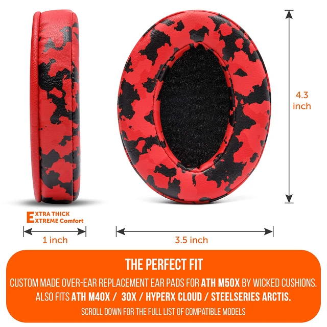 Alt view image 6 of 7 - PadZ Universal - Earpads for ATH M50X / SteelSeries Arctis/HyperX Made by Wicked Cushions Extra Thick Also fits Logitech G Pro X & 50+ Additional Models Red Camo