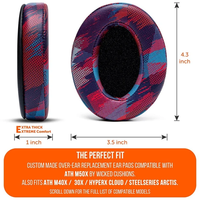 Alt view image 5 of 7 - PadZ Universal - Earpads for ATH M50X / SteelSeries Arctis/HyperX Made by Wicked Cushions Extra Thick Also fits Logitech G Pro X & 50+ Additional Models Purple Speed Racer