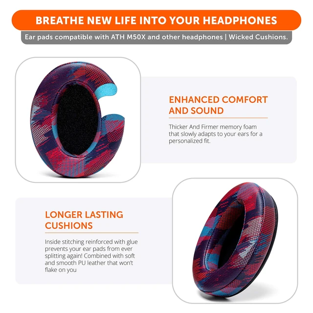 Alt view image 4 of 7 - PadZ Universal - Earpads for ATH M50X / SteelSeries Arctis/HyperX Made by Wicked Cushions Extra Thick Also fits Logitech G Pro X & 50+ Additional Models Purple Speed Racer
