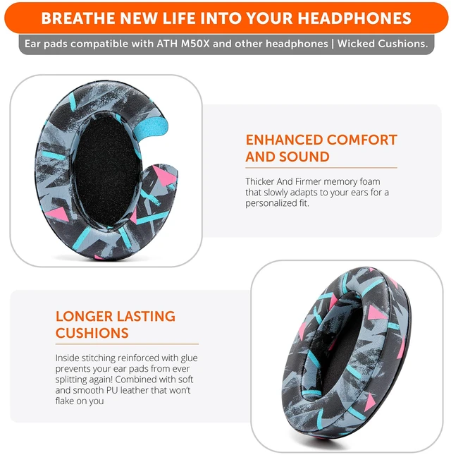 Alt view image 5 of 7 - PadZ Universal - Earpads for ATH M50X / SteelSeries Arctis/HyperX Made by Wicked Cushions Extra Thick Also fits Logitech G Pro X & 50+ Additional Models 90s Black