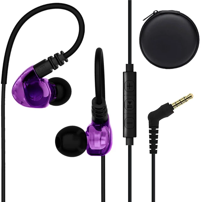 Main image of Wired Sport Running Headphones Over Ear in-Ear Earbuds w Mic Purple For Kids Women Small Ears, Earhook Earphones w Control & Ear Buds Case for Workout Exercise Jogging, For Cell Phones Laptops