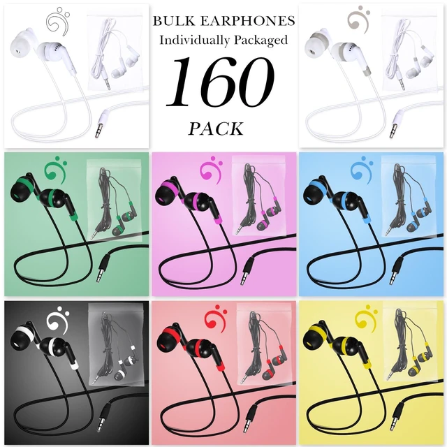 Alt view image 2 of 6 - 160 Packs Bulk Wired Earbuds Classroom Students,Solid Color 8 Colors Individually Wrapped Earphones, Kids School Library Disposable Headphones 3.5mm Plug, In-ear Design Testing Training