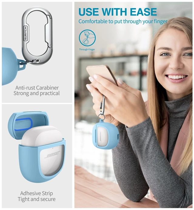 Alt view image 6 of 6 - Protective Cases for Bose QuietComfort Earbuds II 2022 / QuietComfort Ultra/Ultra Earbuds 2nd Gen, Shockproof Case Cover for Bose QC ii 2 & Ultra Case Accessories with Carabiner, Blue