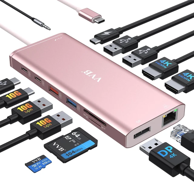 Main image of USB C Laptop Docking Station Dual Monitor 14 in 1 USB C Hub Multi Adapter USB C Dongle Dock 14 in 1 USB C to 2 HDMI 4K+DisplayPort+Ethernet+4USB+2USB C+100W PD Charger+SD/TF for Dell/Lenovo/HP Laptop