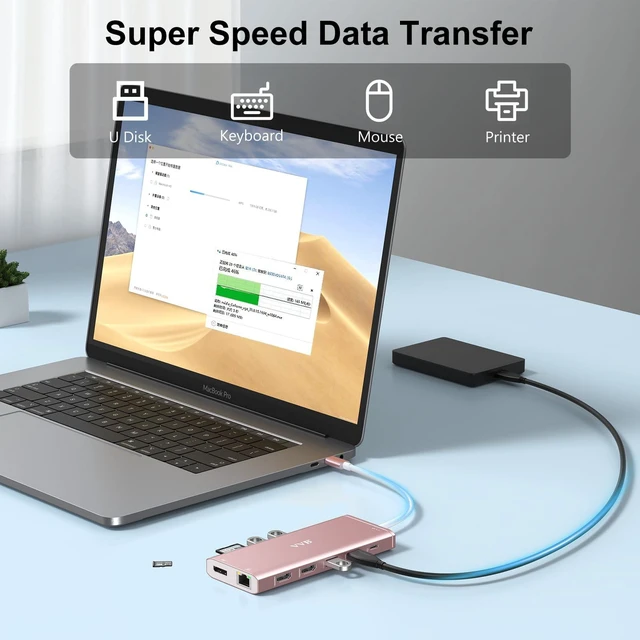 Alt view image 5 of 6 - USB C Laptop Docking Station Dual Monitor 14 in 1 USB C Hub Multi Adapter USB C Dongle Dock 14 in 1 USB C to 2 HDMI 4K+DisplayPort+Ethernet+4USB+2USB C+100W PD Charger+SD/TF for Dell/Lenovo/HP Laptop
