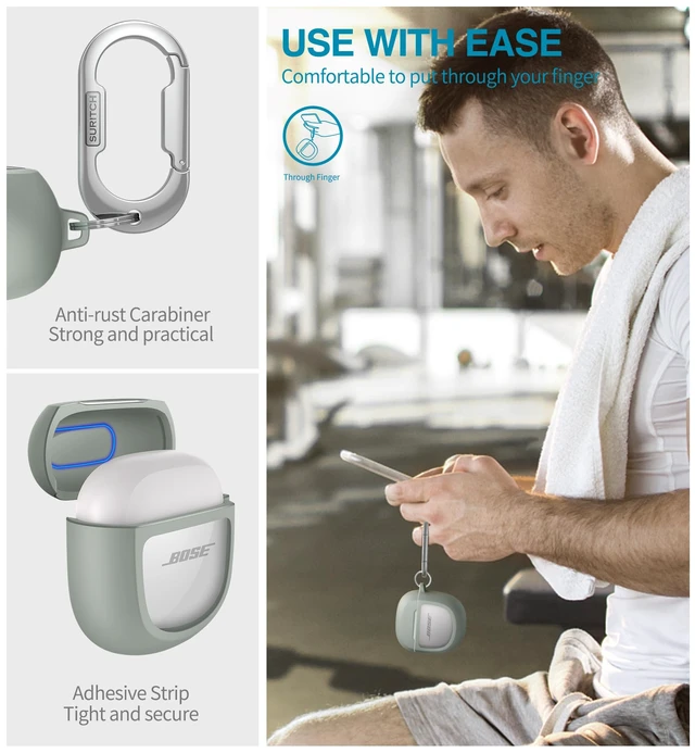 Alt view image 6 of 6 - Protective Cases for Bose QuietComfort Earbuds II 2022 / QuietComfort Ultra/Ultra Earbuds 2nd Gen, Shockproof Case Cover for Bose QC ii 2 & Ultra Case Accessories with Carabiner, Green