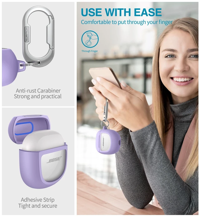Alt view image 6 of 6 - Protective Cases for Bose QuietComfort Earbuds II 2022 / QuietComfort Ultra/Ultra Earbuds 2nd Gen, Shockproof Case Cover for Bose QC ii 2 & Ultra Case Accessories with Carabiner, Purple