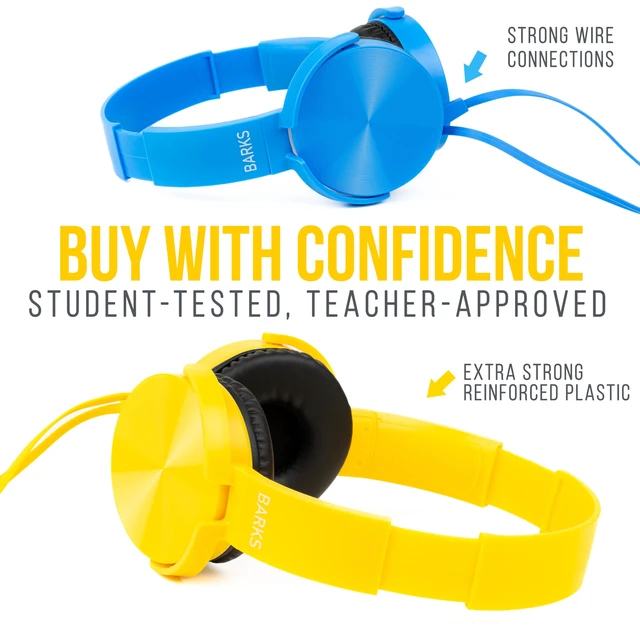 Alt view image 6 of 6 - Classroom Headphones with Microphone (Colorful, 12 Pack) - Wired 3.5mm On-Ear Bulk Headphones for Classroom: Best for Students K-12 Schools (Durable, Inline Microphone, Great Recording Quality)