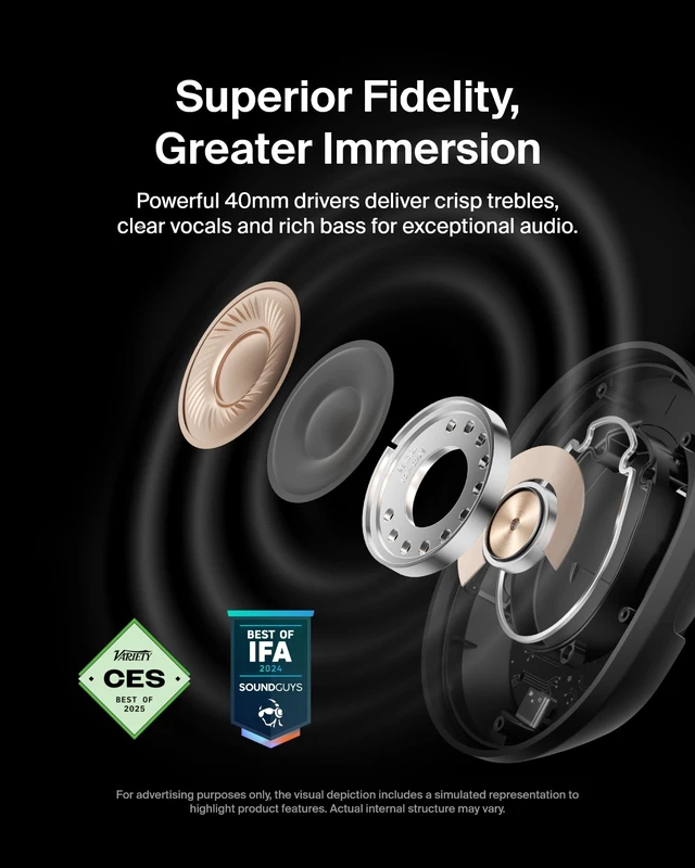 Alt view image 6 of 7 - Isolate Over-Ear ANC Headphones, CloudCushion, 60H Hybrid active noise cancelling, Bluetooth 5.4, foldable, multipoint, travel, home, office, USB-C and 3.5mm cable
