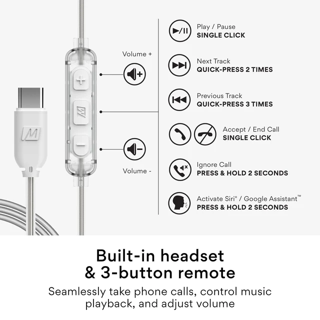 Alt view image 5 of 7 - M6 Sport USB-C Wired Earbuds with Memory Wire Earhooks, Headset with Mic & 3-Button Remote for iPhone 17 Pro Max, iPad, USB Type C Devices; in Ear Headphones for Running/Gym/Workouts (Clear)