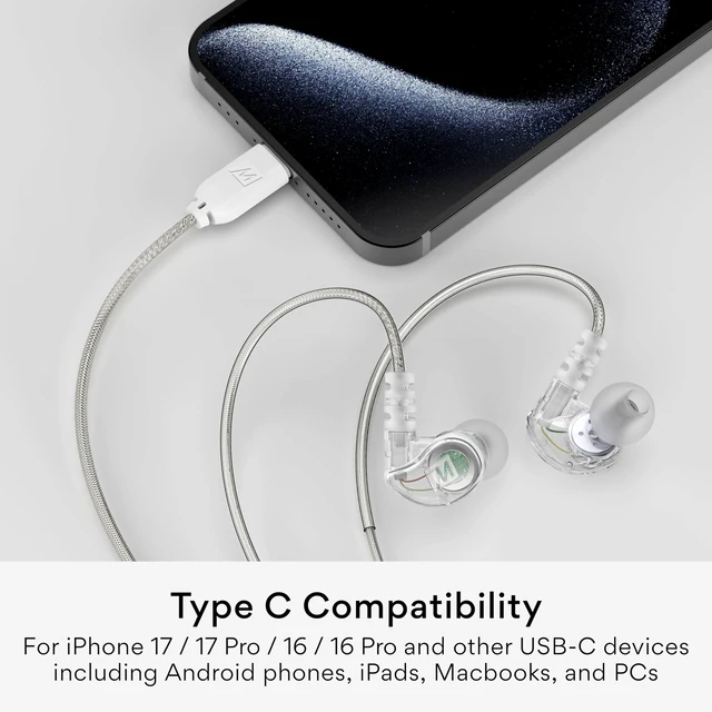Alt view image 6 of 7 - M6 Sport USB-C Wired Earbuds with Memory Wire Earhooks, Headset with Mic & 3-Button Remote for iPhone 17 Pro Max, iPad, USB Type C Devices; in Ear Headphones for Running/Gym/Workouts (Clear)