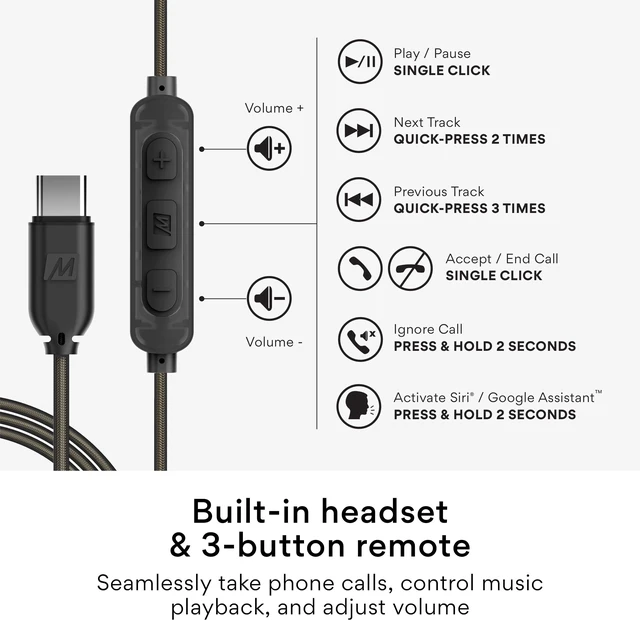 Alt view image 5 of 7 - M6 Sport USB-C Wired Earbuds with Memory Wire Earhooks, Headset with Mic & 3-Button Remote for iPhone 17 Pro Max, iPad, USB Type C Devices; in Ear Headphones for Running/Gym/Workouts, Black