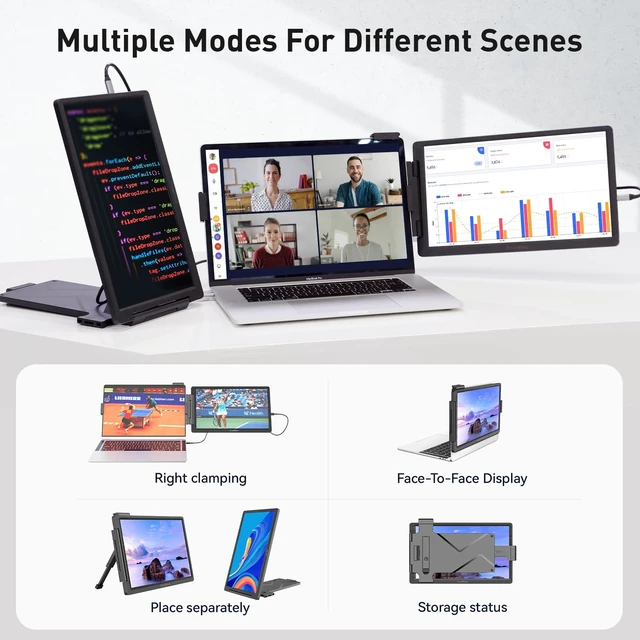 Alt view image 3 of 7 - Laptop Screen Extender 14" 1080P IPS Dual Extender Portable Monitor Laptop Extended Monitor Portable for 13"-16.5" Laptops with USB-C/HD Port, Plug and Play for Mac, Wins, Android