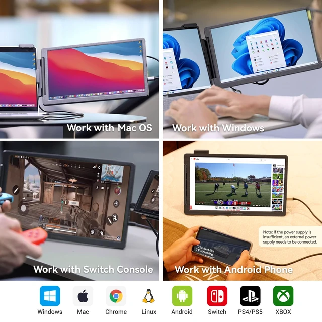 Alt view image 4 of 7 - Laptop Screen Extender 14" 1080P IPS Dual Extender Portable Monitor Laptop Extended Monitor Portable for 13"-16.5" Laptops with USB-C/HD Port, Plug and Play for Mac, Wins, Android