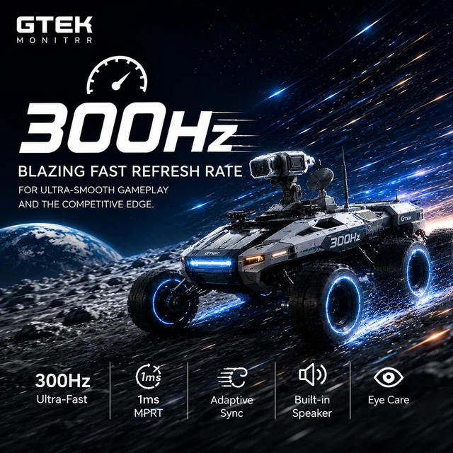 Alt view image 2 of 7 - 27" 300Hz Gaming Monitor, FHD1080P 240Hz Computer Monitor, 1ms (OD), 2X HDMI & 2X DisplayPort, Built-in Speakers, FreeSync & G-Sync Compatible, Eye Care