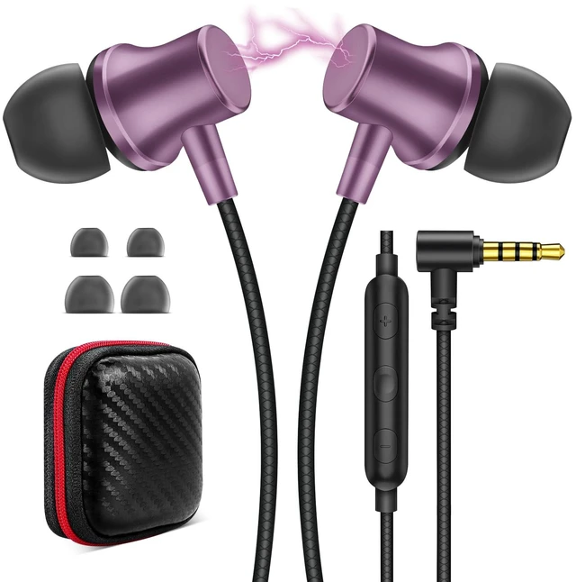 Main image of Wired Earbuds for School Chromebook Laptop PC, Purple Ear Buds with 3.5mm Plug in Audio Jack Microphone HiFi Stereo Wired Headphone Corded Earphone for Kindle Fire Travel MP3