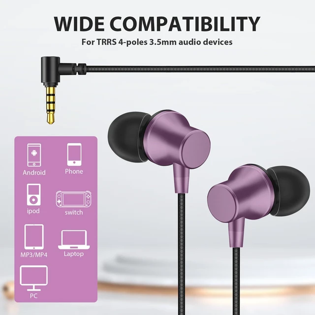 Alt view image 3 of 7 - Wired Earbuds for School Chromebook Laptop PC, Purple Ear Buds with 3.5mm Plug in Audio Jack Microphone HiFi Stereo Wired Headphone Corded Earphone for Kindle Fire Travel MP3