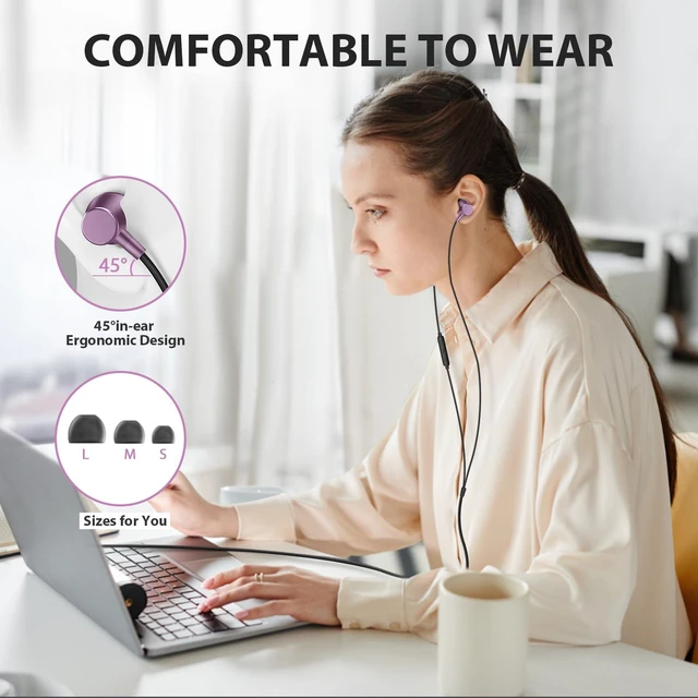 Alt view image 4 of 7 - Wired Earbuds for School Chromebook Laptop PC, Purple Ear Buds with 3.5mm Plug in Audio Jack Microphone HiFi Stereo Wired Headphone Corded Earphone for Kindle Fire Travel MP3