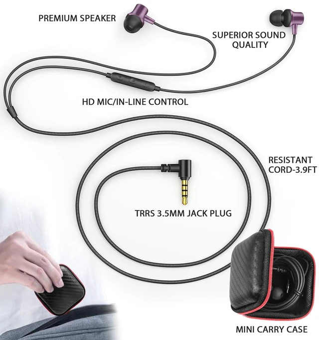 Alt view image 7 of 7 - Wired Earbuds for School Chromebook Laptop PC, Purple Ear Buds with 3.5mm Plug in Audio Jack Microphone HiFi Stereo Wired Headphone Corded Earphone for Kindle Fire Travel MP3