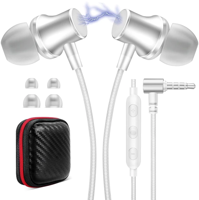 Main image of Wired Earbuds with Mic for School Chromebook Laptop PC, Silver Ear Buds with 3.5mm Plug in Audio Jack Microphone HiFi Stereo Wired Headphone Corded Earphone for Kindle Fire Travel MP3