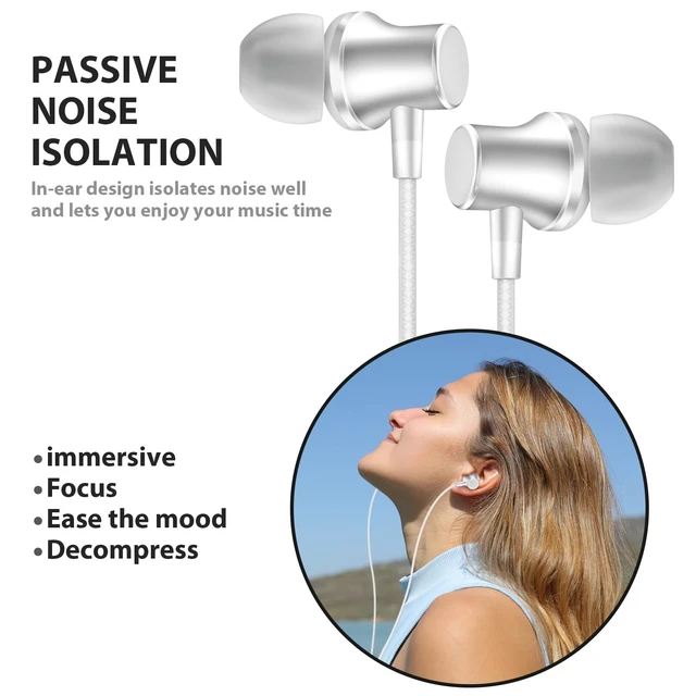 Alt view image 4 of 7 - Wired Earbuds with Mic for School Chromebook Laptop PC, Silver Ear Buds with 3.5mm Plug in Audio Jack Microphone HiFi Stereo Wired Headphone Corded Earphone for Kindle Fire Travel MP3
