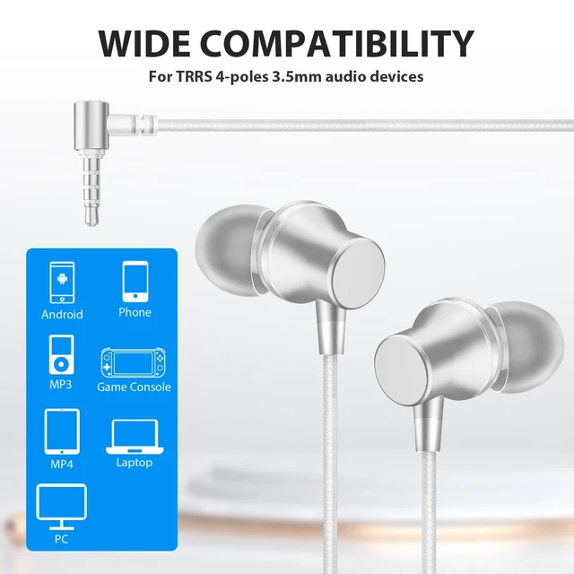 Alt view image 3 of 7 - Wired Earbuds with Mic for School Chromebook Laptop PC, Silver Ear Buds with 3.5mm Plug in Audio Jack Microphone HiFi Stereo Wired Headphone Corded Earphone for Kindle Fire Travel MP3