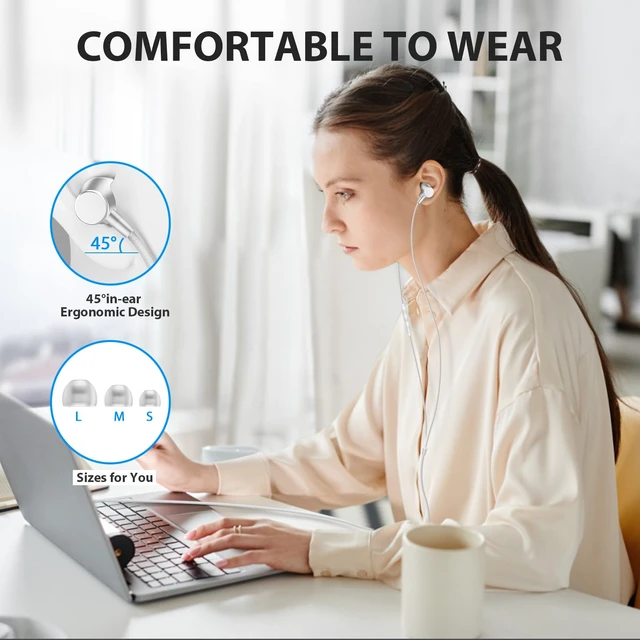 Alt view image 5 of 7 - Wired Earbuds with Mic for School Chromebook Laptop PC, Silver Ear Buds with 3.5mm Plug in Audio Jack Microphone HiFi Stereo Wired Headphone Corded Earphone for Kindle Fire Travel MP3