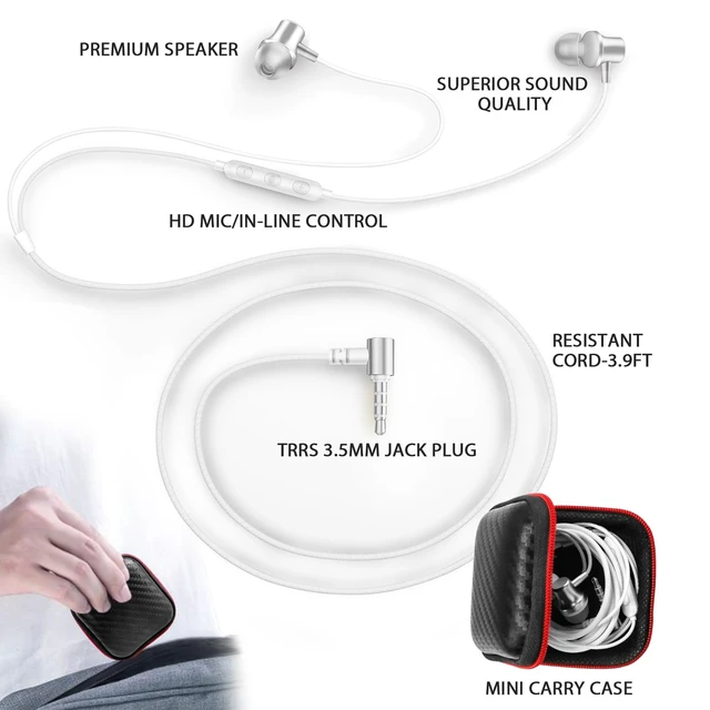 Alt view image 7 of 7 - Wired Earbuds with Mic for School Chromebook Laptop PC, Silver Ear Buds with 3.5mm Plug in Audio Jack Microphone HiFi Stereo Wired Headphone Corded Earphone for Kindle Fire Travel MP3