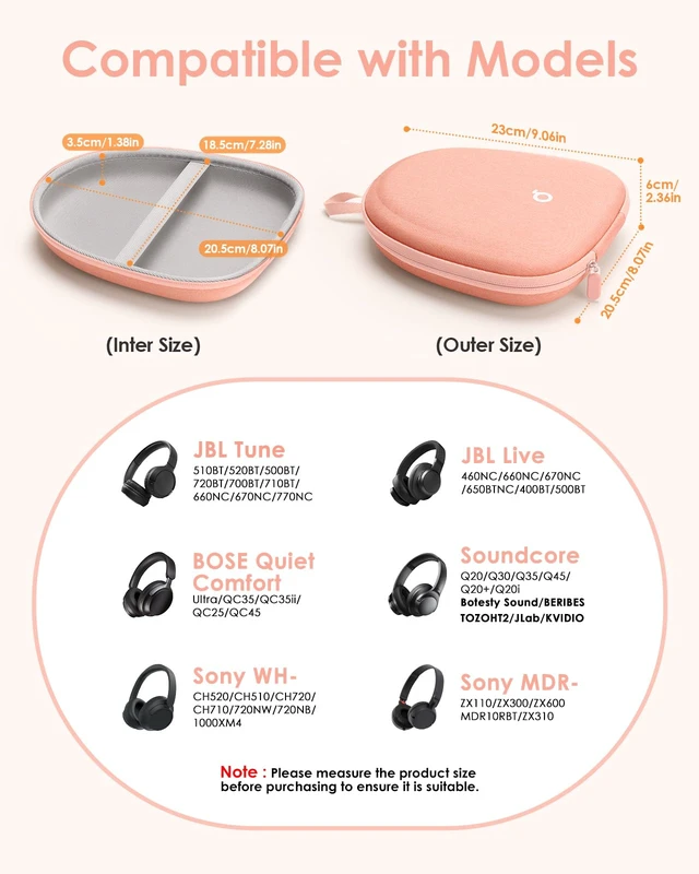 Alt view image 2 of 6 - Headphone Case Hard Shell Super-Slim for Soundcore Anker/Sony/JBL/Bose Fits Skullcandy Crusher/BERIBES/KVIDIO/TOZO/JLab Over-Ear Headphones, Universal Portable Travel Organizer Bag