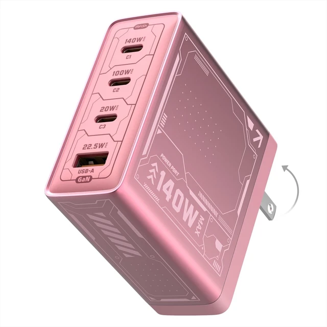 Main image of 140W USB C Charger Block, 4-Port PD 3.1 GaN Laptop Charger, Pink Fast Charging, Foldable Plug, USB-C Wall Charger & Power Adapter for MacBook Air/Pro, iPad, iPhone 17/16 Series, Galaxy S25