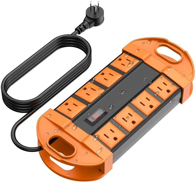 Main image of Outdoor Power Strip Weatherproof with 8 Plug, Waterproof Extension Cord with Multiple Outlets, Christmas Exterior Garden Yard Surge Protector 10FT, Orange