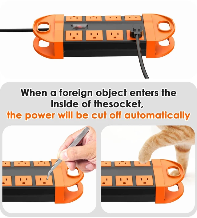 Alt view image 5 of 7 - Outdoor Power Strip Weatherproof with 8 Plug, Waterproof Extension Cord with Multiple Outlets, Christmas Exterior Garden Yard Surge Protector 10FT, Orange