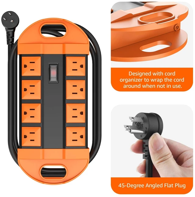 Alt view image 6 of 7 - Outdoor Power Strip Weatherproof with 8 Plug, Waterproof Extension Cord with Multiple Outlets, Christmas Exterior Garden Yard Surge Protector 10FT, Orange