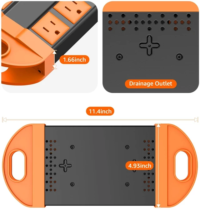 Alt view image 7 of 7 - Outdoor Power Strip Weatherproof with 8 Plug, Waterproof Extension Cord with Multiple Outlets, Christmas Exterior Garden Yard Surge Protector 10FT, Orange