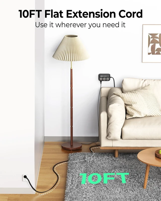 Alt view image 2 of 7 - Surge Protector Power Strip, Multiple Outlets Extension Cord 6 AC Outlets 2 USB-A and 2 USB-C Ports, 10 ft Flat Plug, Mountable Outlet Extender for Dorm/Office/Home ETL Listed