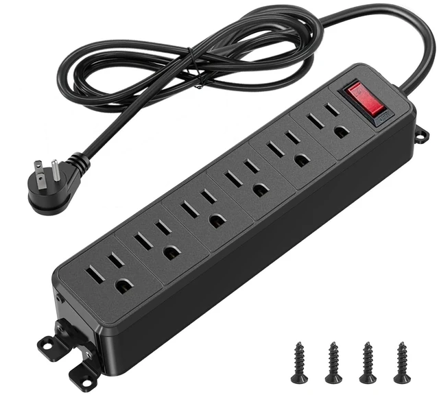 Main image of 6 Outlet Small Power Strip, Black, Mountable, 5 ft Cord Wall Mount, Overload Protection Switch, 16AWG Flat Plug Extension Cord, for Home, Office, School, ETL Listed