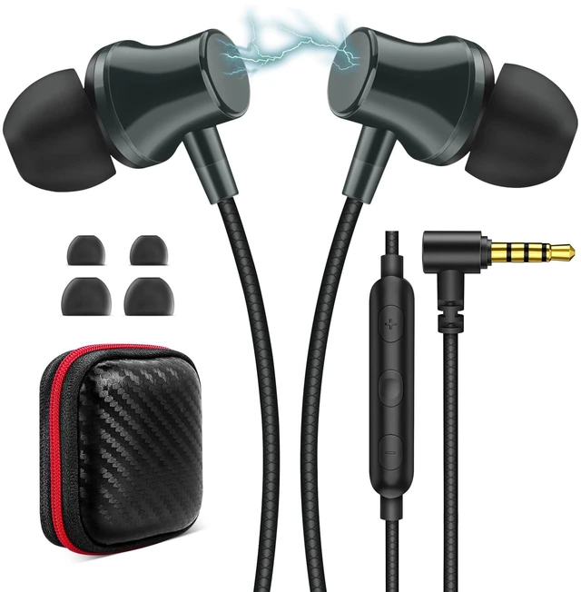 Main image of Wired Headphones Earphones for School Laptop PC Chromebook, Green Ear Buds with 3.5mm Plug in Audio Jack Microphone HiFi Stereo Clear Call Volume Control for Kindle Fire Travel MP3